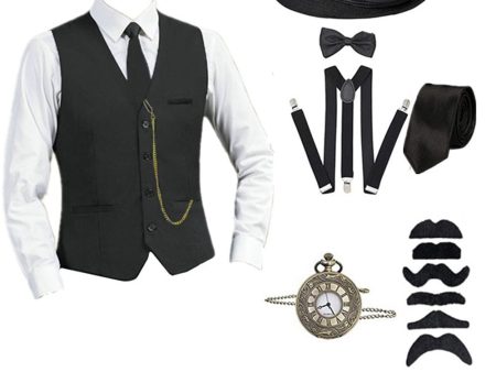 Black Single Breasted Men s Suit Vest with Accessories Set on Sale