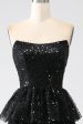 A-Line Sequins Black Tiered Prom Dress with Slit Online