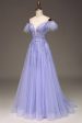 A-Line Cold Shoulder Lilac Corset Prom Dress with Appliques on Sale