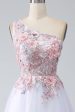 A-Line One Shoulder Pink Prom Dress with Appliques Hot on Sale