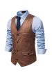 Brown V-Neck Suede Single-Breasted Men s Casual Vest Sale