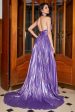 Sparkly Halter Pleated Purple Prom Dress with Accessory For Sale