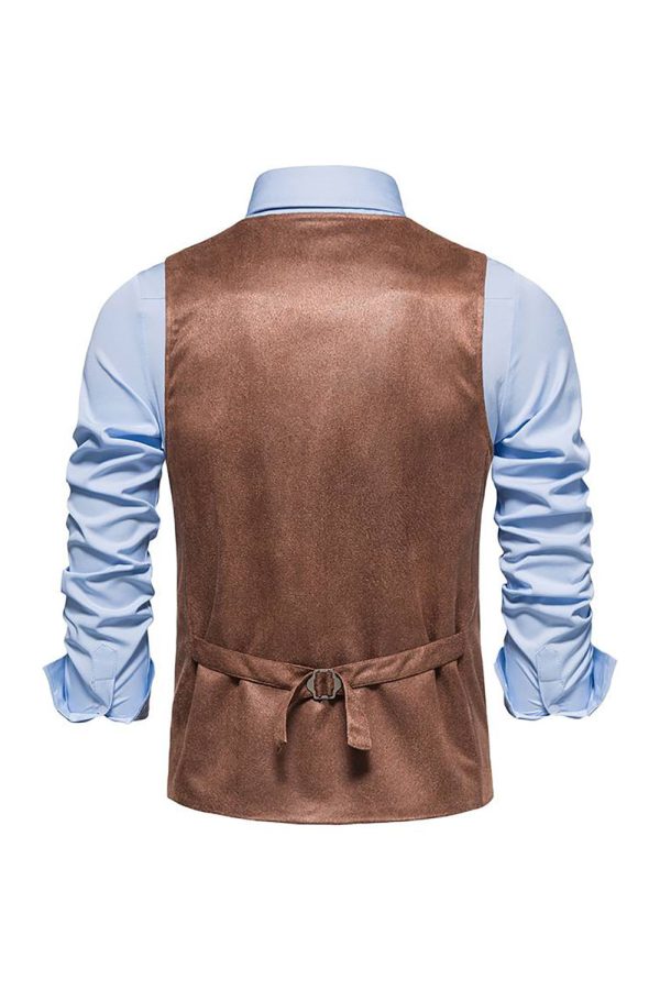 Brown V-Neck Suede Single-Breasted Men s Casual Vest Sale