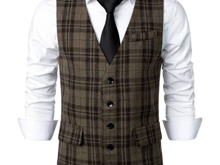 Dark Brown Striped Single Breasted Men s Retro Suit Vest Discount