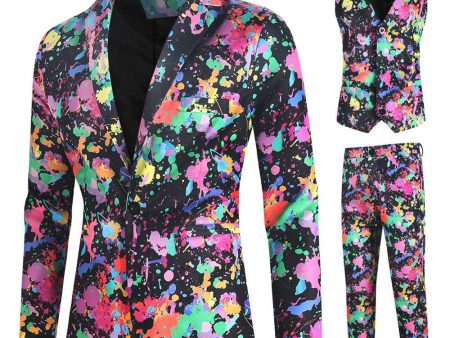 Men s Christams Printed Colorful 3-Piece One Button Party Suits Online Sale