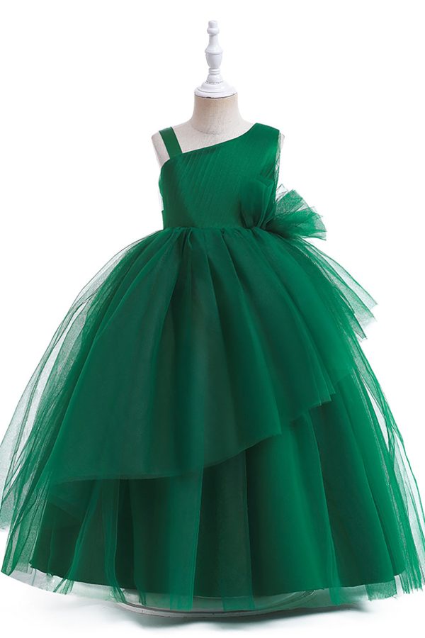 Dark Green A Line Sleeveless Girl Dress For Discount