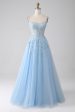 A-Line Light Blue Corset Prom Dress with Appliques Hot on Sale