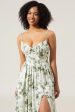 A-Line Spaghetti Straps Green Printed Long Prom Dress With Slit For Sale