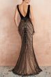 Mermaid Deep V Neck Black Long Prom Dress with Open Back on Sale