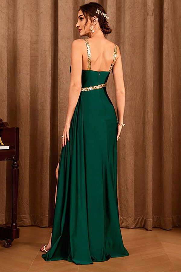 Asymmetrical Dark Green Long Formal Dress with Slit For Cheap