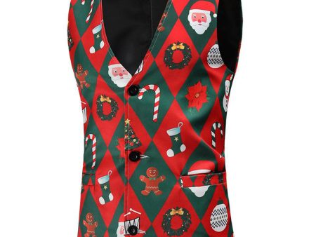 Red Santa Claus Print Men s Christmas Suit Vest Discount