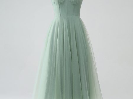 Matcha A-Line Spaghetti Straps Tea-Length Corset Tulle Bridesmaid Dress Online Sale