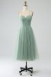 Matcha A-Line Spaghetti Straps Tea-Length Corset Tulle Bridesmaid Dress Online Sale