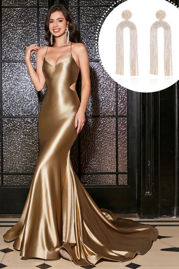 Mermaid Golden Spaghetti Straps Prom Dress with Accessory on Sale