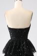 A-Line Sequins Black Tiered Prom Dress with Slit Online