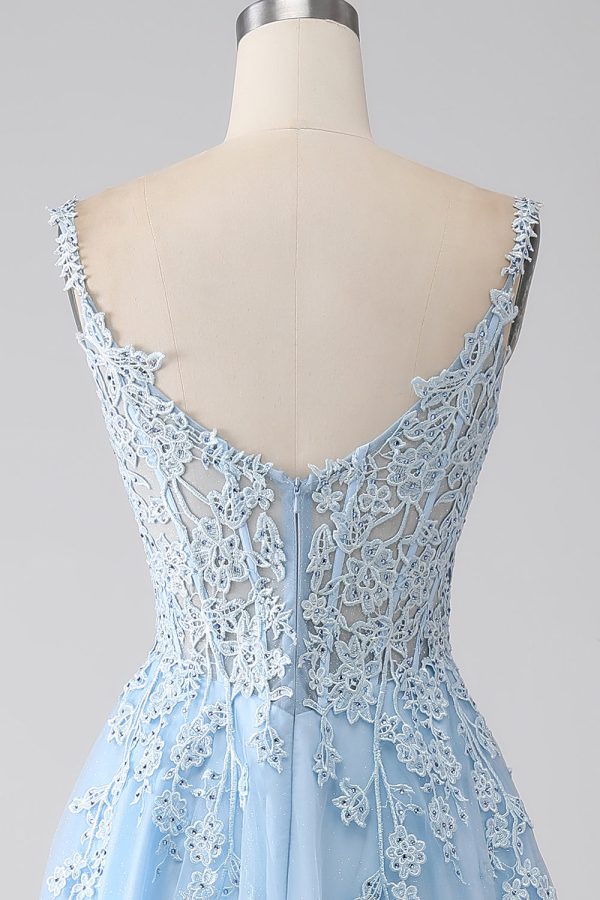 A-Line Light Blue Corset Prom Dress with Appliques Hot on Sale