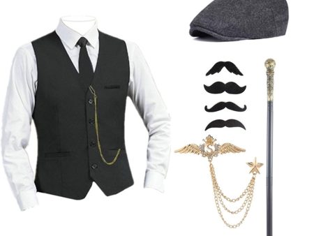 Black One Breasted Men s Vest with Accessories Set Online now