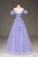 A-Line Cold Shoulder Lilac Corset Prom Dress with Appliques on Sale