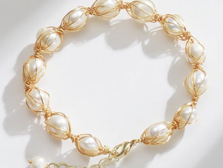 Golden Exquisite Natural Freshwater Pearls Bracelet For Cheap