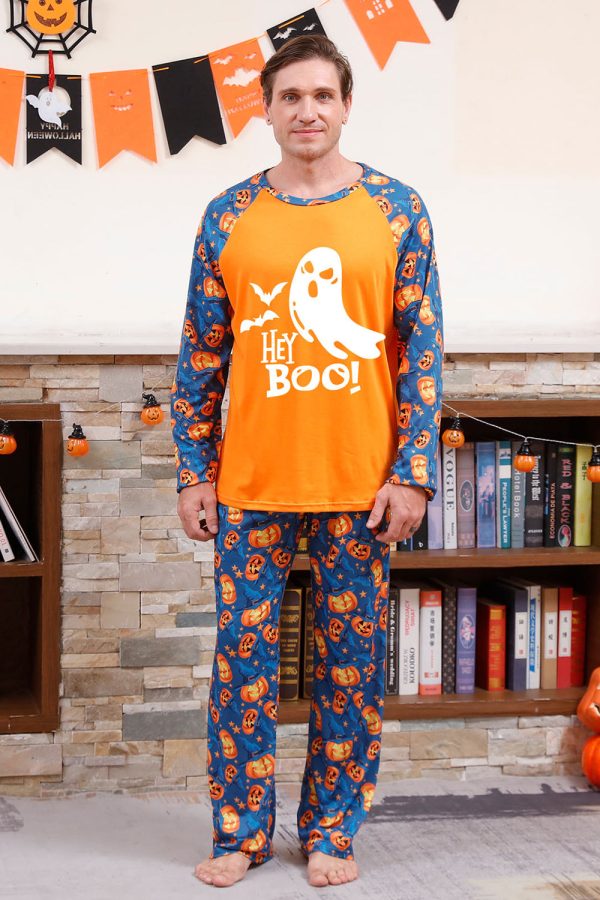 Orange Pumpkin Print Family Halloween Pajamas (Long Sleeves) Discount