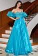 Blue A-Line Off The Shoulder Corset Beaded Prom Dress with Accessory Online now