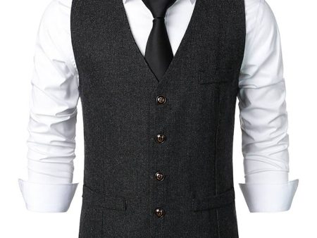 Black Single Breasted  V Neck Men s Retro Casual Vest Online Hot Sale