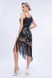 Asymmetrical Black Glitter 1920s Dress with Fringes Online Sale