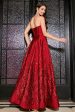 Princess A-Line Strapless Dark Red Corset Long Prom Dress with Accessory Hot on Sale