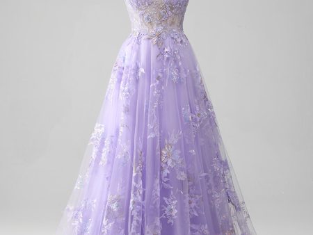 A-Line Sequins Purple Prom Dress with Embroidery Supply