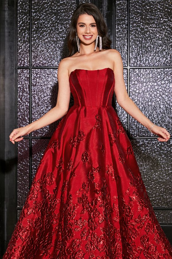 Princess A-Line Strapless Dark Red Corset Long Prom Dress with Accessory Hot on Sale