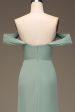 Dusty Sage Off the Shoulder Sheath Chiffon Pleated Long Bridesmaid Dress Fashion