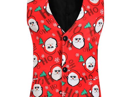 Red Santa Claus Snowflake Printed Men s Christmas Suit Vest on Sale