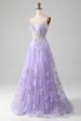 A-Line Sequins Purple Prom Dress with Embroidery Supply