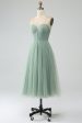 Matcha A-Line Spaghetti Straps Tea-Length Corset Tulle Bridesmaid Dress Online Sale