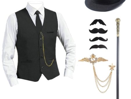 Black Men s Vest with Accessories Set Fashion