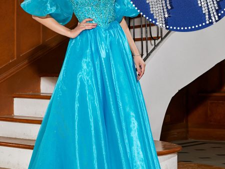 Blue A-Line Off The Shoulder Corset Beaded Prom Dress with Accessory Online now