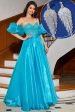 Blue A-Line Off The Shoulder Corset Beaded Prom Dress with Accessory Online now